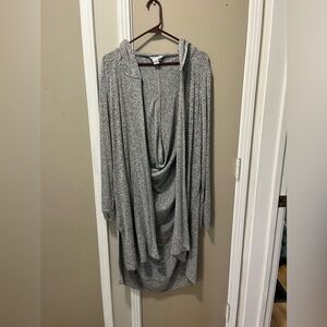 Athleta Heather Gray Open-Front Hooded Draped Cardigan